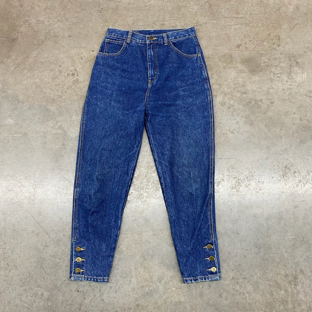 VTG America Hung To Jeans‎ Dark Wash High Rise Button Hem Womens 26x30